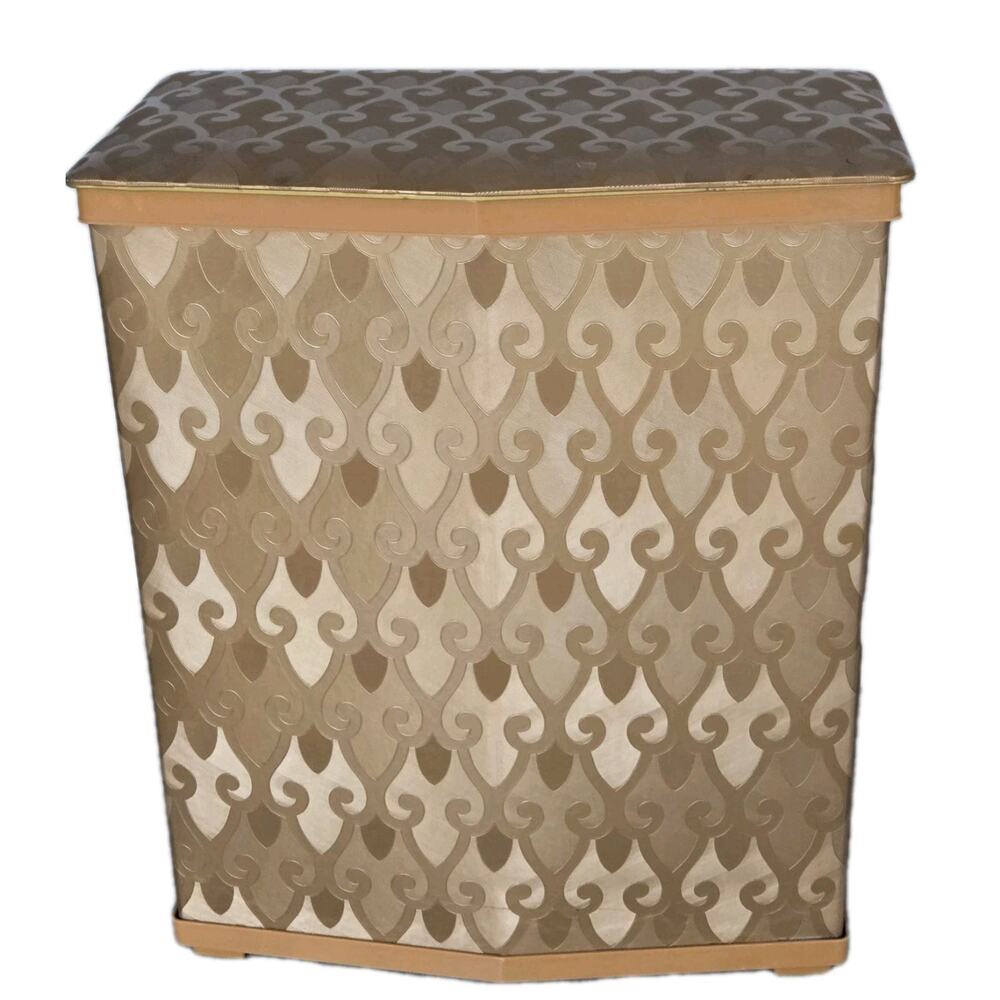 MCM Vintage 1960s Hollywood Regency Gold Vinyl Pearl-Wick Laundy Hamper